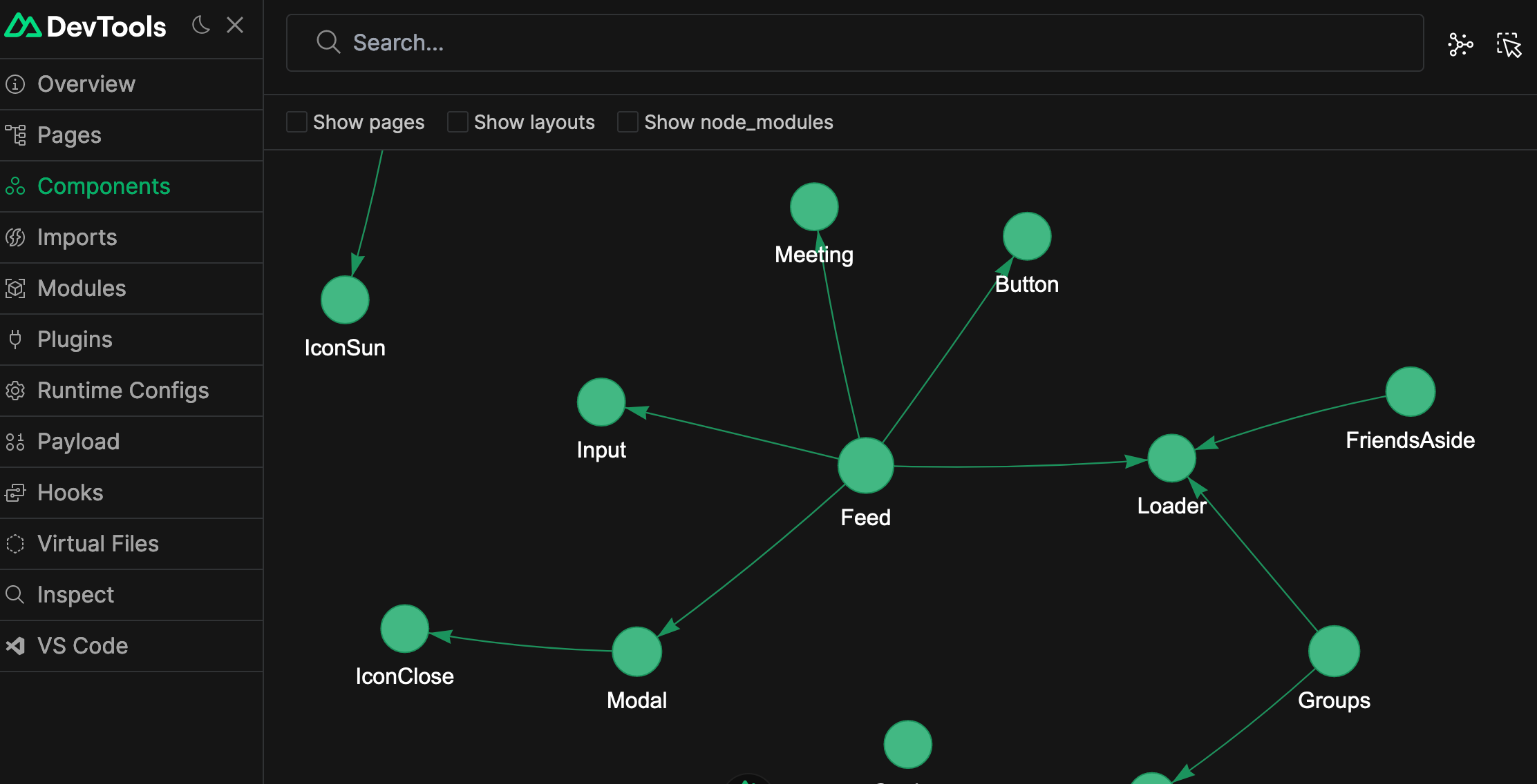 [Nuxt devtools components graph screen]